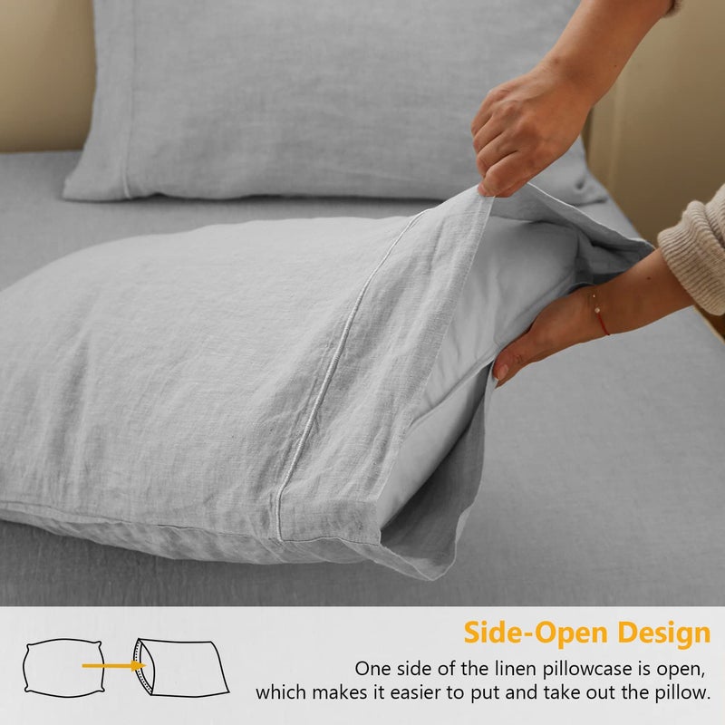 Simple&Opulence 100% French Linen Pillowcase Queen Size-Set of 2- Washed Solid Color Pillow Cases Embroidered -Soft and Durable (Grey, 20''x30'') - Image 5